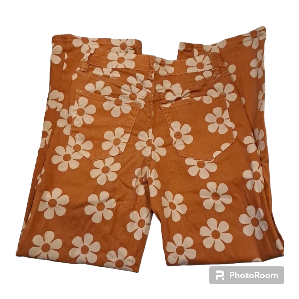 Rue21 High Waist Wide Leg Daisy Flower Print Jeans, small sz 2-4 hippie boho - Picture 2 of 5